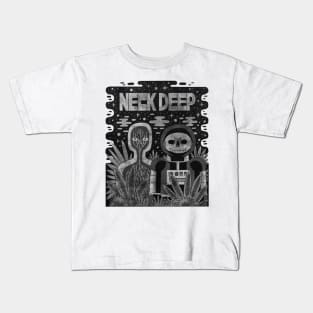 Neck Deep-Black & White Halftone Illustrations Kids T-Shirt